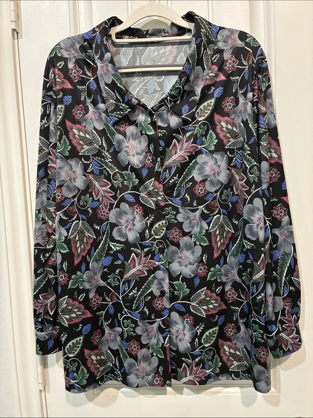 Floral Button-Front Blouse - Black Multi